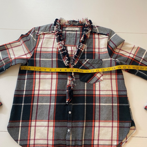 We The Free Always Forever Plaid Fringe Collar Button Up Top Size Small - Picture 12 of 15